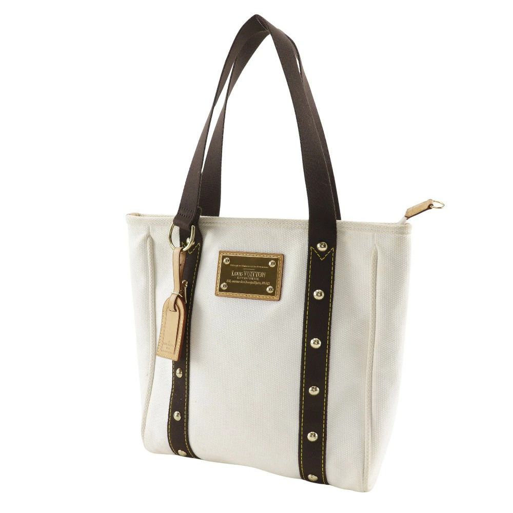 Louis Vuitton Tote Antigua Handbag Shoulder Cabas Zipper White Ecru Bag Brown